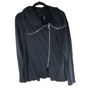 Elan Black Asymmetrical Zip Jacket L Lightweight Cotton Blend Womens Casual Wear